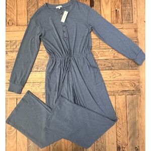 NWT! Francesca's Sz: L Long Sleeve Christina Button Front Rib Knit Jumpsuit (b60